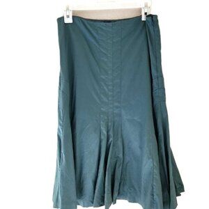 Anthropologie Odille Teal Green Cotton Cottagecore Flared A-Line Skirt Size 8